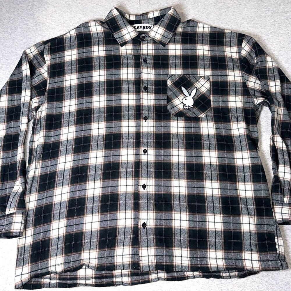 Mens Vintage Playboy By Pacsun Size XL L/S Button Up Shirt Green Plaid Cotton